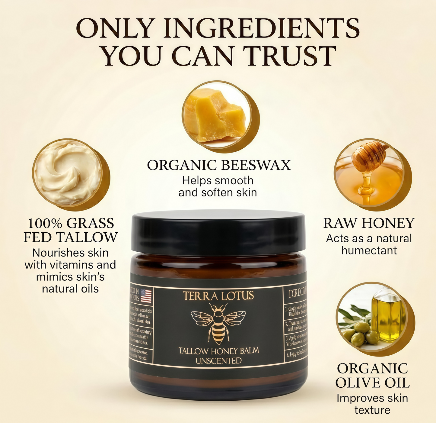 Organic Tallow Honey Balm Lavender